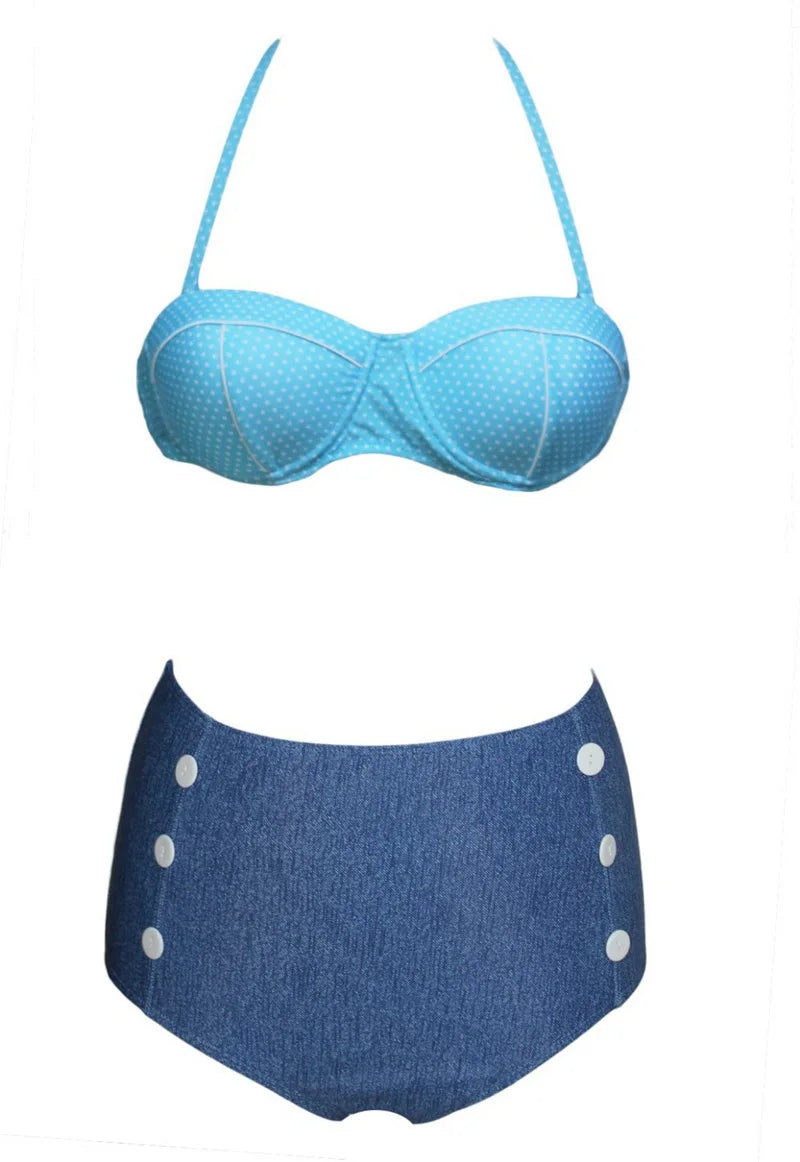 Cutest Retro Swimsuit Vintage Pin Up High Waist Bikini Set S/M/L/XL