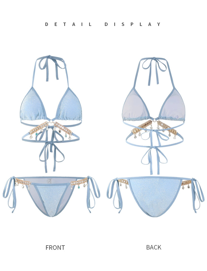 Swimsuit Women's Chain Fashion Pure Desire Wind Strap Triangle Bikini Three-Point Ins Sexy Vacation Swimsuit