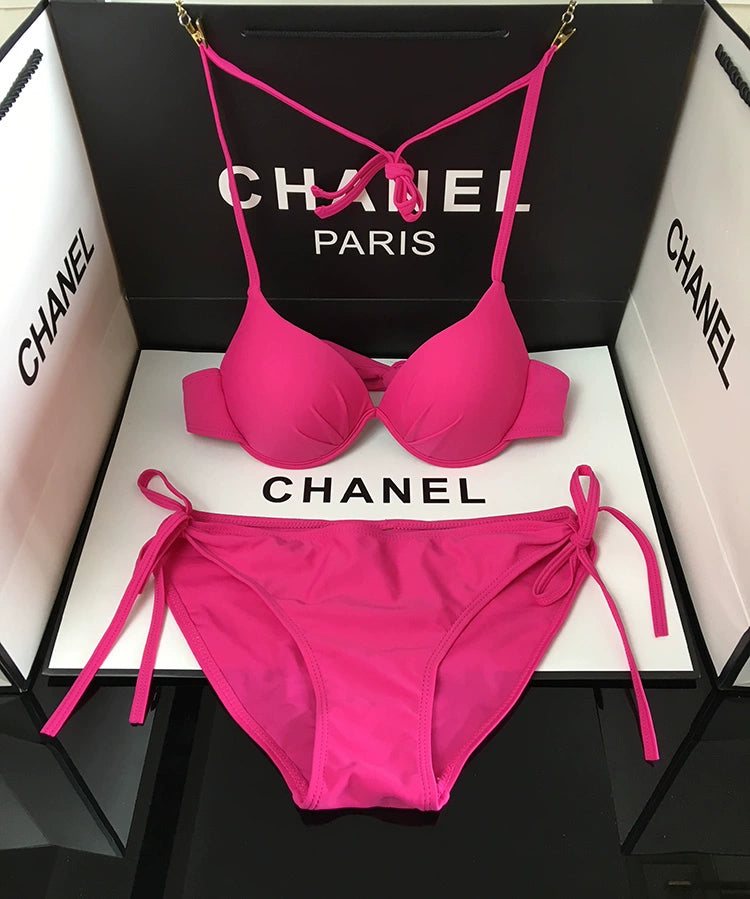 Idol Sexy Rose Red Pink Bikini Steel Bracket Push up Swimsuit