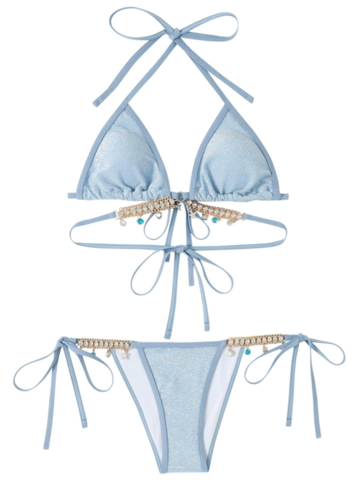 Swimsuit Women's Chain Fashion Pure Desire Wind Strap Triangle Bikini Three-Point Ins Sexy Vacation Swimsuit