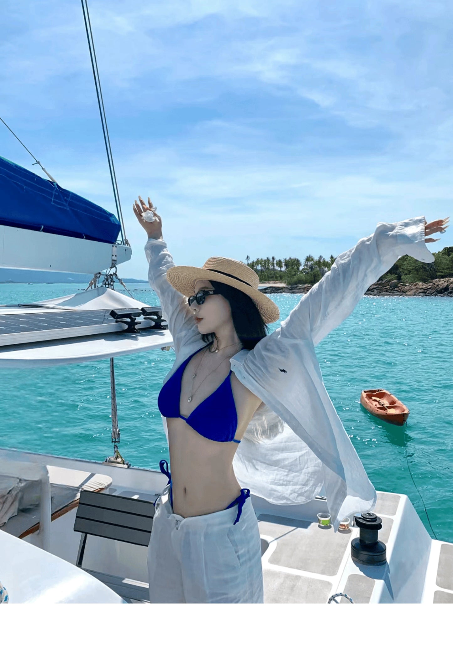 Klein Blue and White Anti-DDoS Seaside Banded Bikini