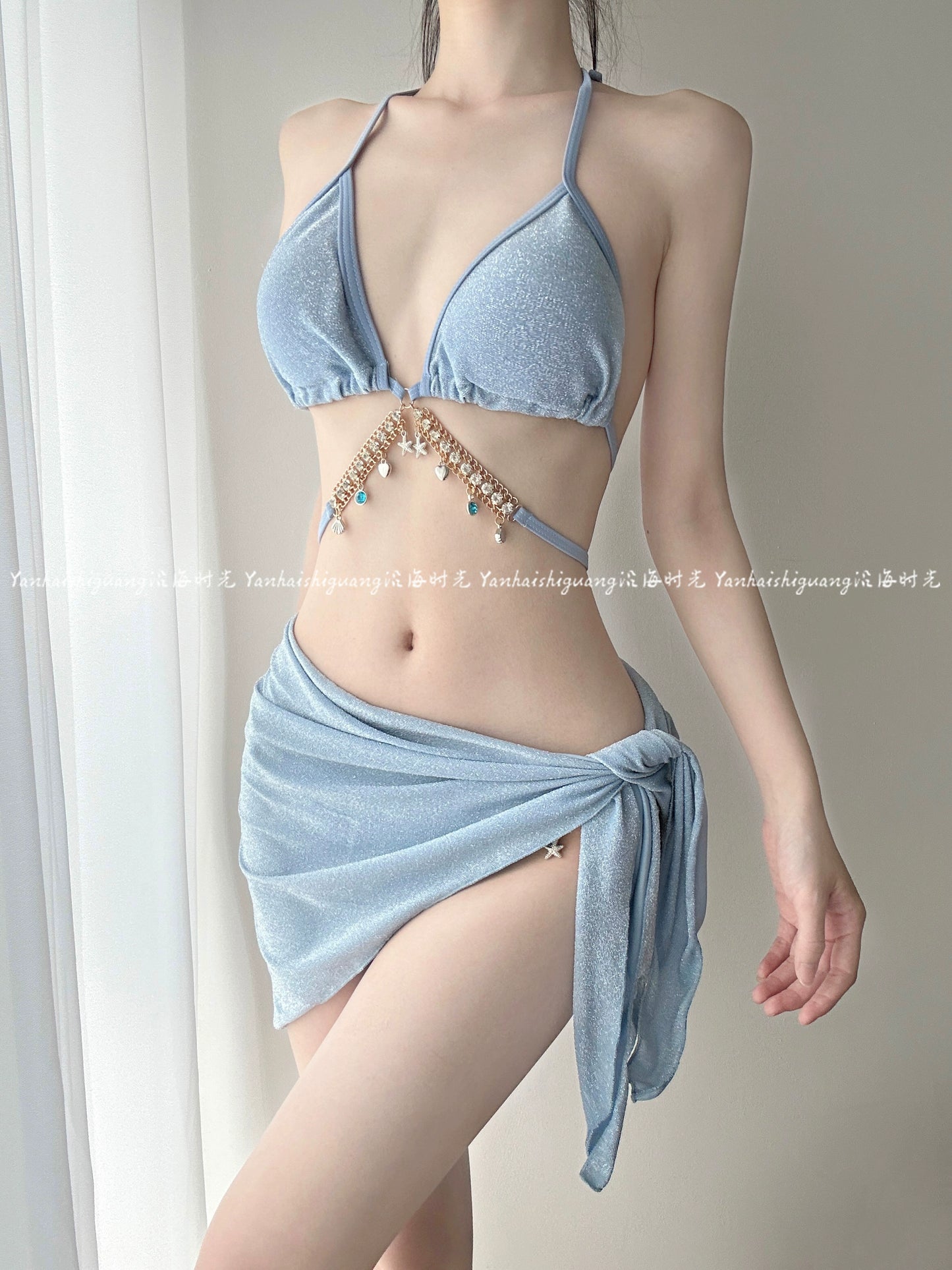 Swimsuit Women's Chain Fashion Pure Desire Wind Strap Triangle Bikini Three-Point Ins Sexy Vacation Swimsuit