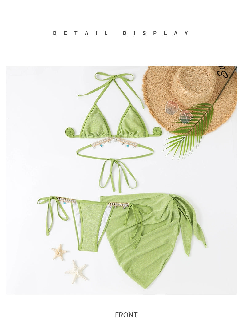 Swimsuit Women's Chain Fashion Pure Desire Wind Strap Triangle Bikini Three-Point Ins Sexy Vacation Swimsuit