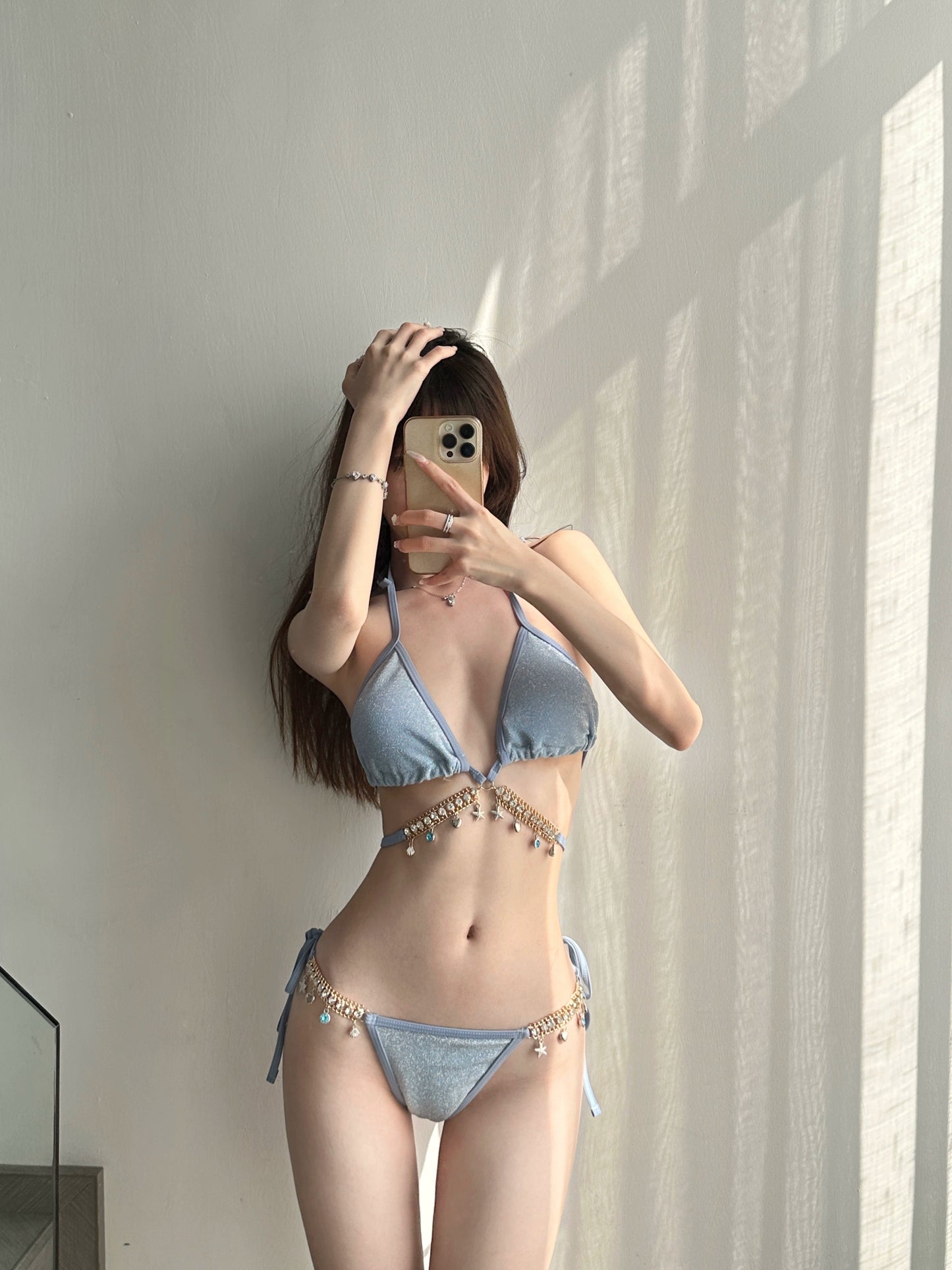 Swimsuit Women's Chain Fashion Pure Desire Wind Strap Triangle Bikini Three-Point Ins Sexy Vacation Swimsuit