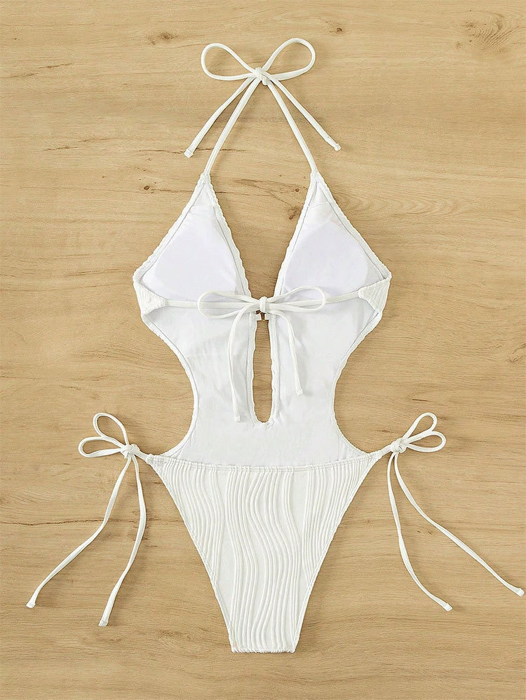 Fashion One-Piece Swimsuit Women's Sexy Lace-up Small Chest Push up Bikini Tight Waist