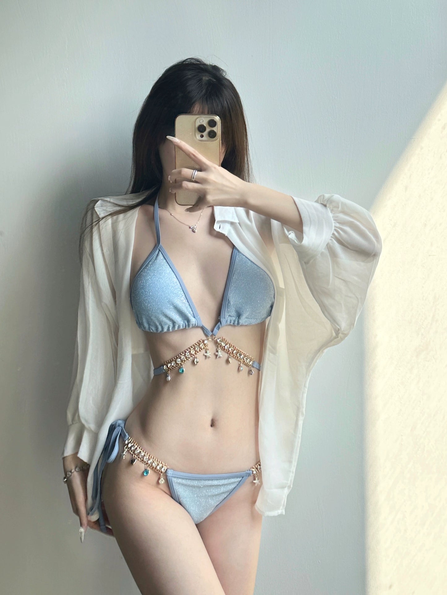 Swimsuit Women's Chain Fashion Pure Desire Wind Strap Triangle Bikini Three-Point Ins Sexy Vacation Swimsuit