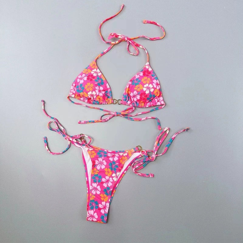 Triangle Cup Women's Swimwear Color Banded Bikini