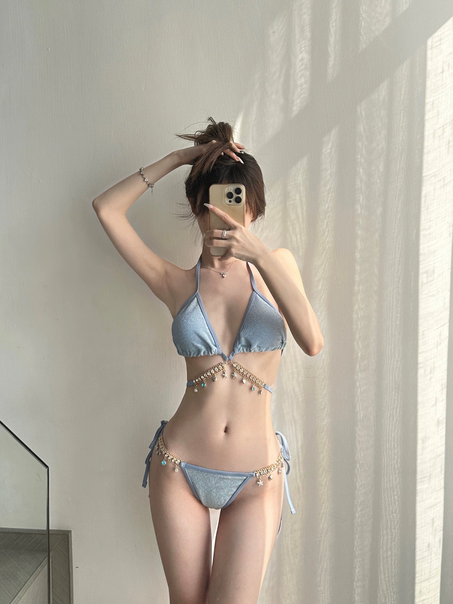 Swimsuit Women's Chain Fashion Pure Desire Wind Strap Triangle Bikini Three-Point Ins Sexy Vacation Swimsuit