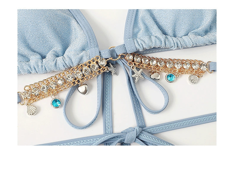 Swimsuit Women's Chain Fashion Pure Desire Wind Strap Triangle Bikini Three-Point Ins Sexy Vacation Swimsuit