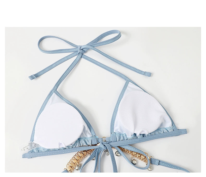 Swimsuit Women's Chain Fashion Pure Desire Wind Strap Triangle Bikini Three-Point Ins Sexy Vacation Swimsuit