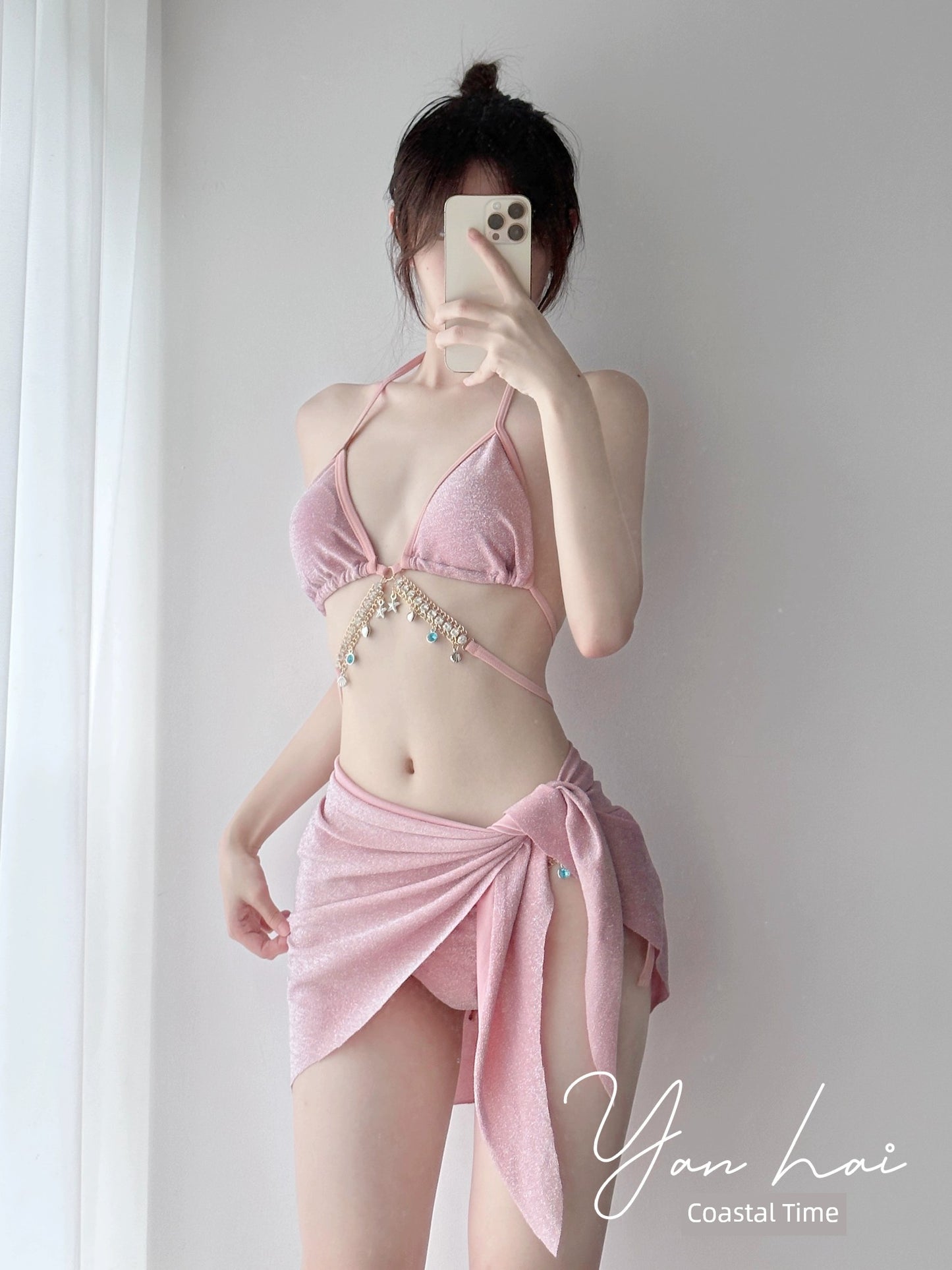 Swimsuit Women's Chain Fashion Pure Desire Wind Strap Triangle Bikini Three-Point Ins Sexy Vacation Swimsuit