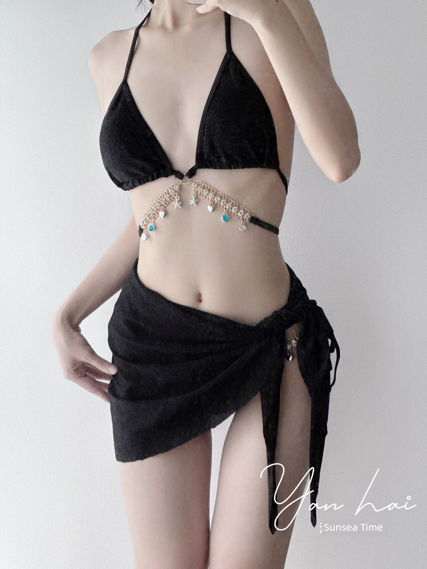 Swimsuit Women's Chain Fashion Pure Desire Wind Strap Triangle Bikini Three-Point Ins Sexy Vacation Swimsuit