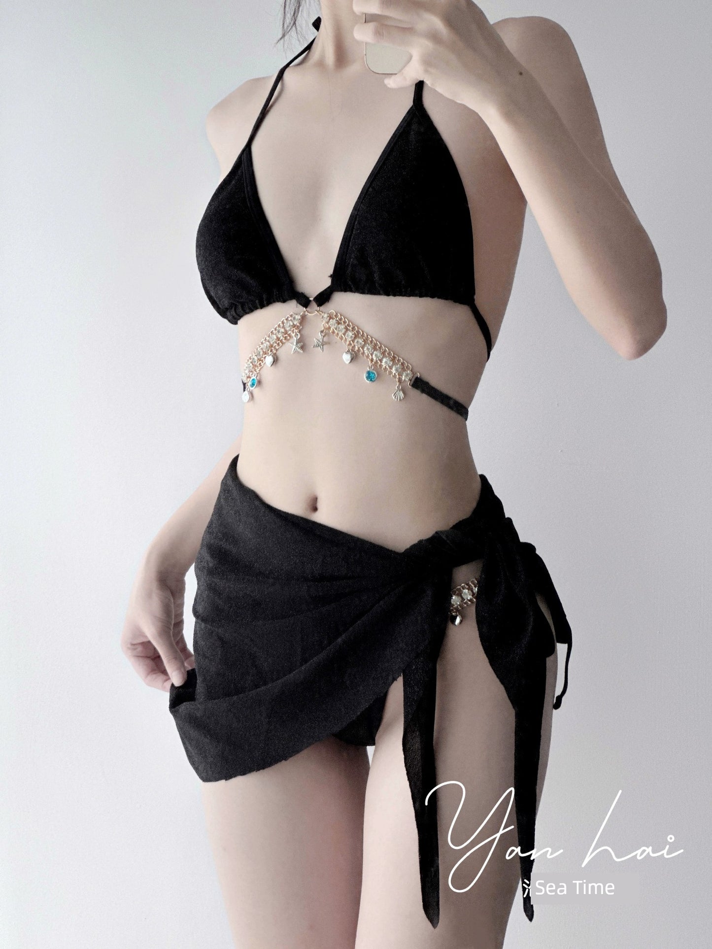Swimsuit Women's Chain Fashion Pure Desire Wind Strap Triangle Bikini Three-Point Ins Sexy Vacation Swimsuit