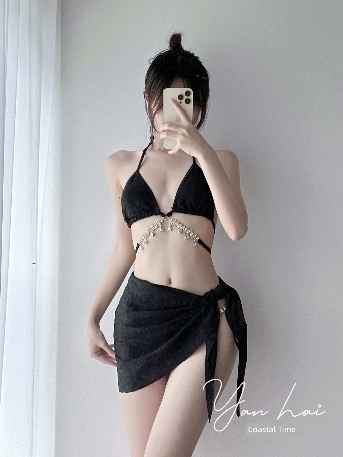 Swimsuit Women's Chain Fashion Pure Desire Wind Strap Triangle Bikini Three-Point Ins Sexy Vacation Swimsuit