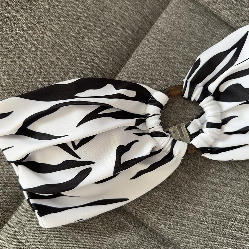 Abstract, Zebra Print High Waist Bikini Set Push Up Bathing Suit Girls