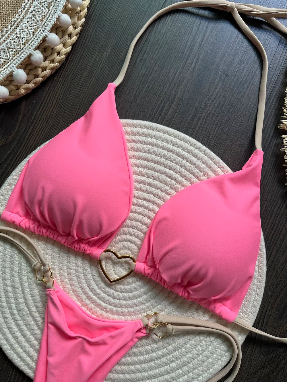 Sexy Halter Solid color Bikini Set Triangle Thong Brazilian