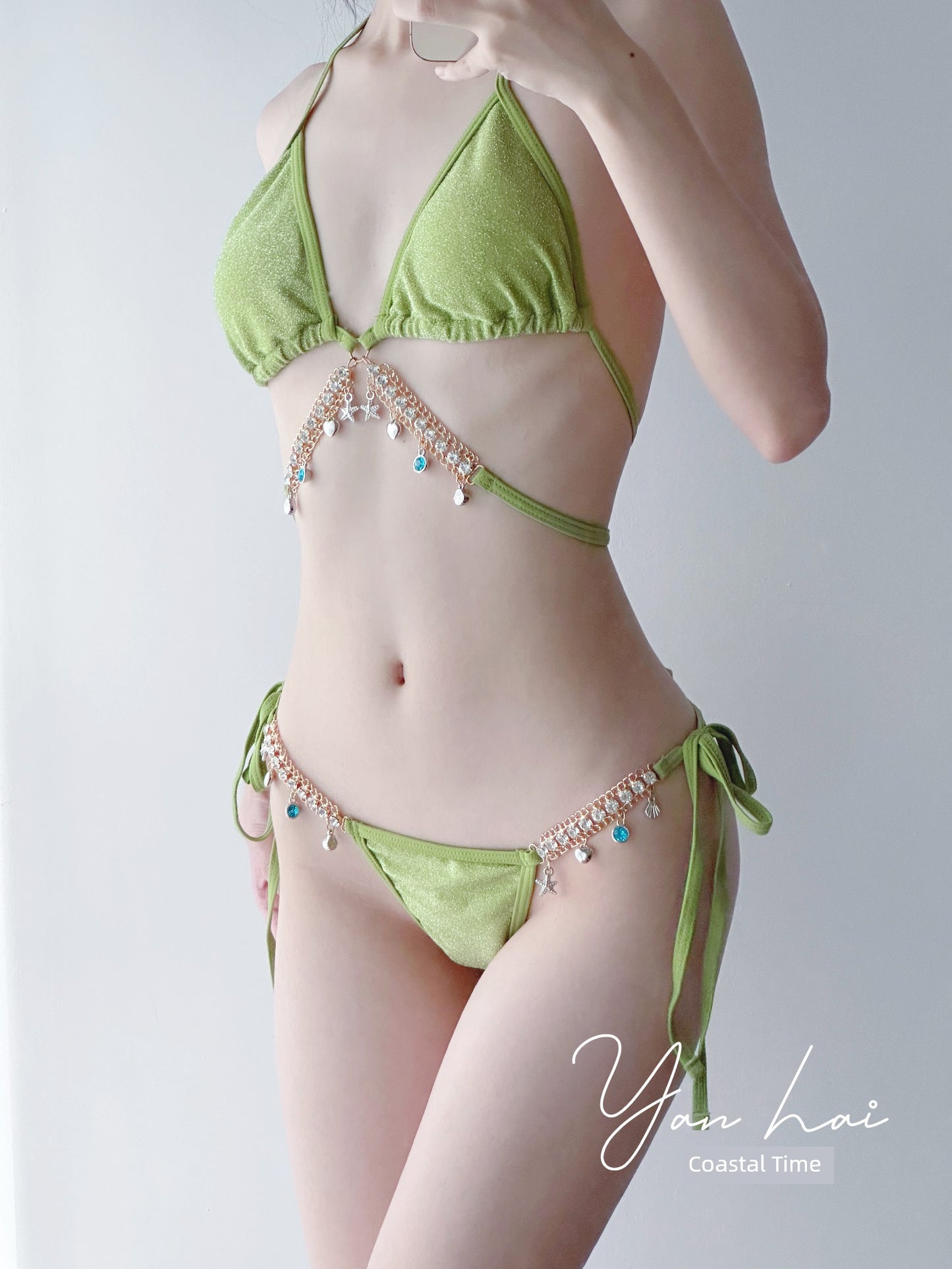 Swimsuit Women's Chain Fashion Pure Desire Wind Strap Triangle Bikini Three-Point Ins Sexy Vacation Swimsuit