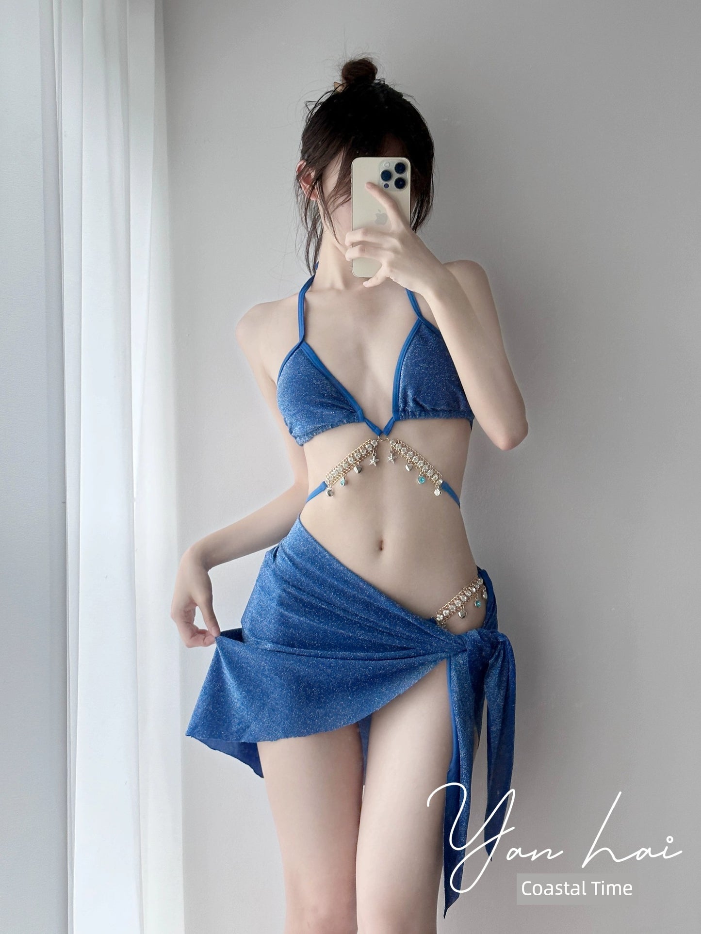 Swimsuit Women's Chain Fashion Pure Desire Wind Strap Triangle Bikini Three-Point Ins Sexy Vacation Swimsuit