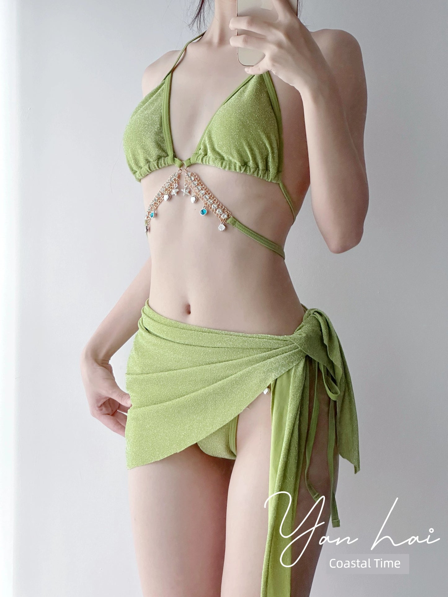 Swimsuit Women's Chain Fashion Pure Desire Wind Strap Triangle Bikini Three-Point Ins Sexy Vacation Swimsuit