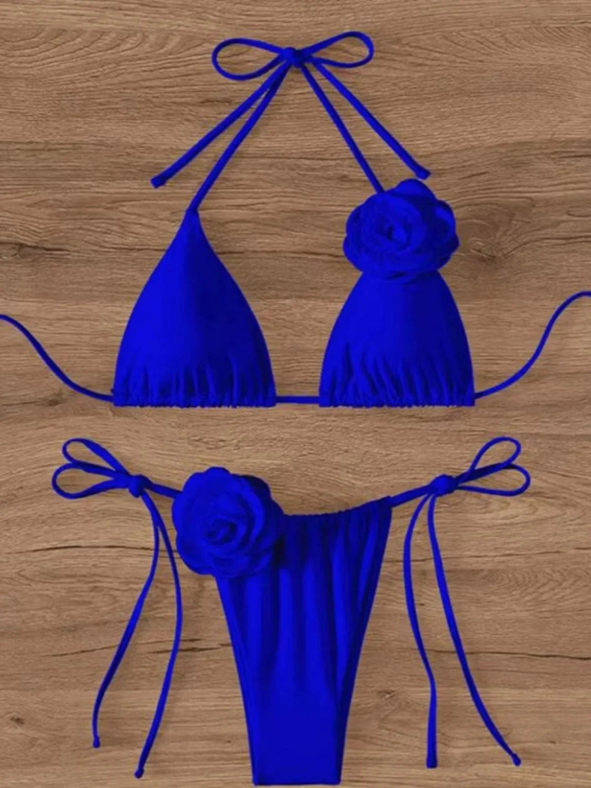 S - XL Sexy 3D Flowers Halter Strappy Bikini