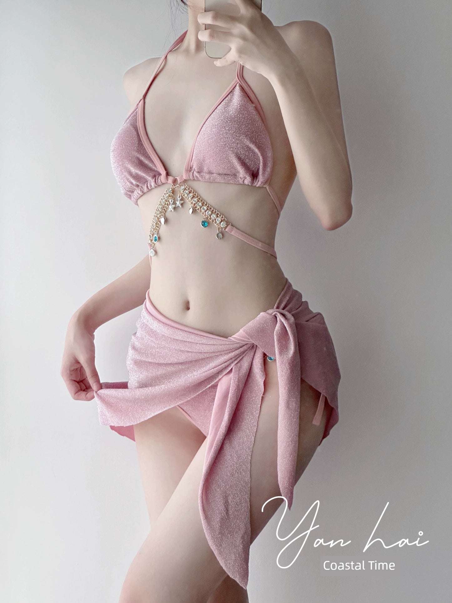 Swimsuit Women's Chain Fashion Pure Desire Wind Strap Triangle Bikini Three-Point Ins Sexy Vacation Swimsuit