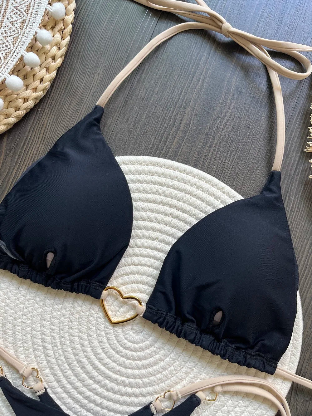 Sexy Halter Solid color Bikini Set Triangle Thong Brazilian