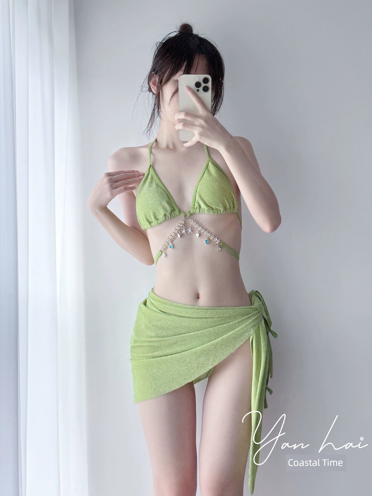 Swimsuit Women's Chain Fashion Pure Desire Wind Strap Triangle Bikini Three-Point Ins Sexy Vacation Swimsuit