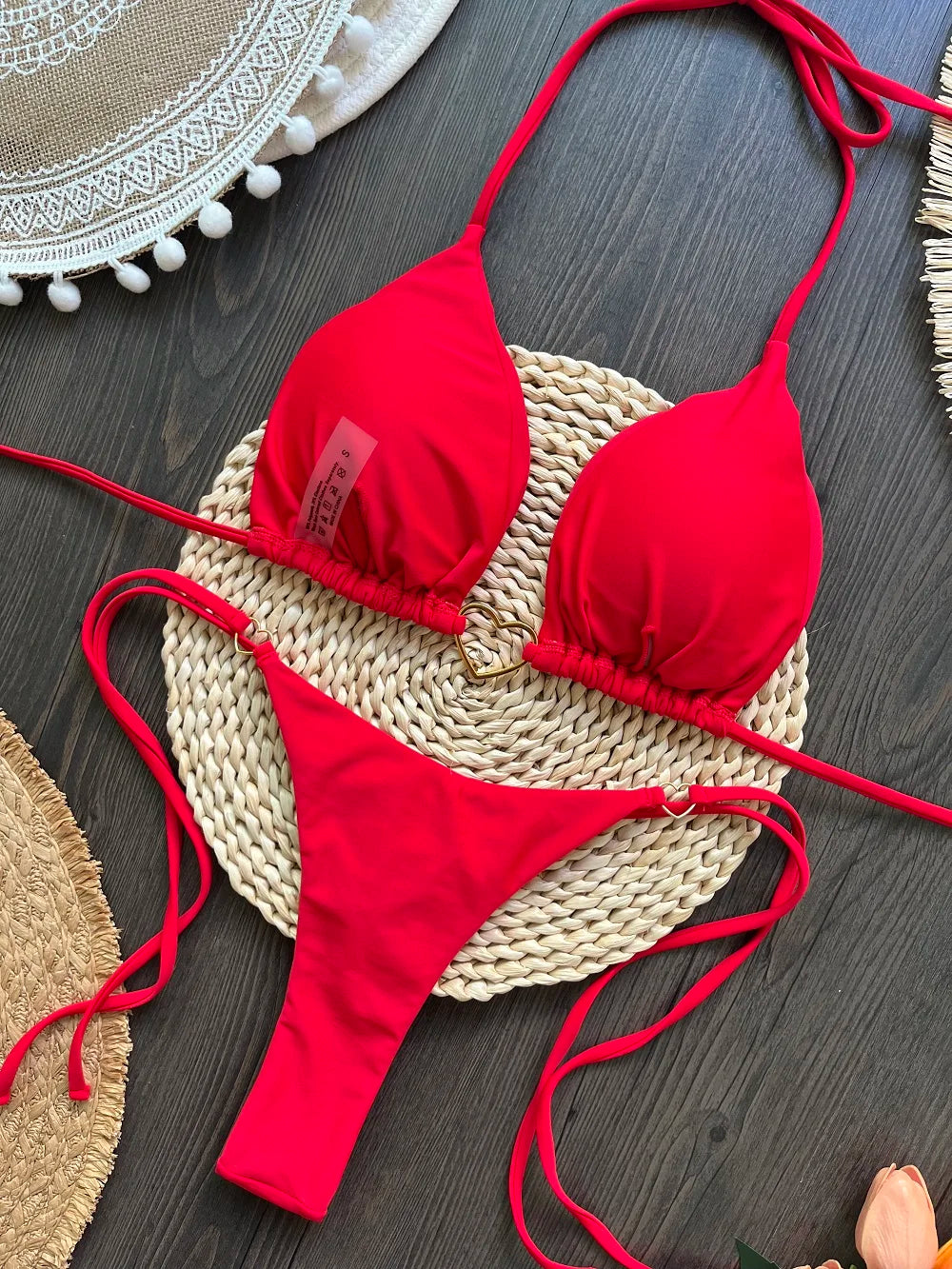 Sexy Halter Solid color Bikini Set Triangle Thong Brazilian