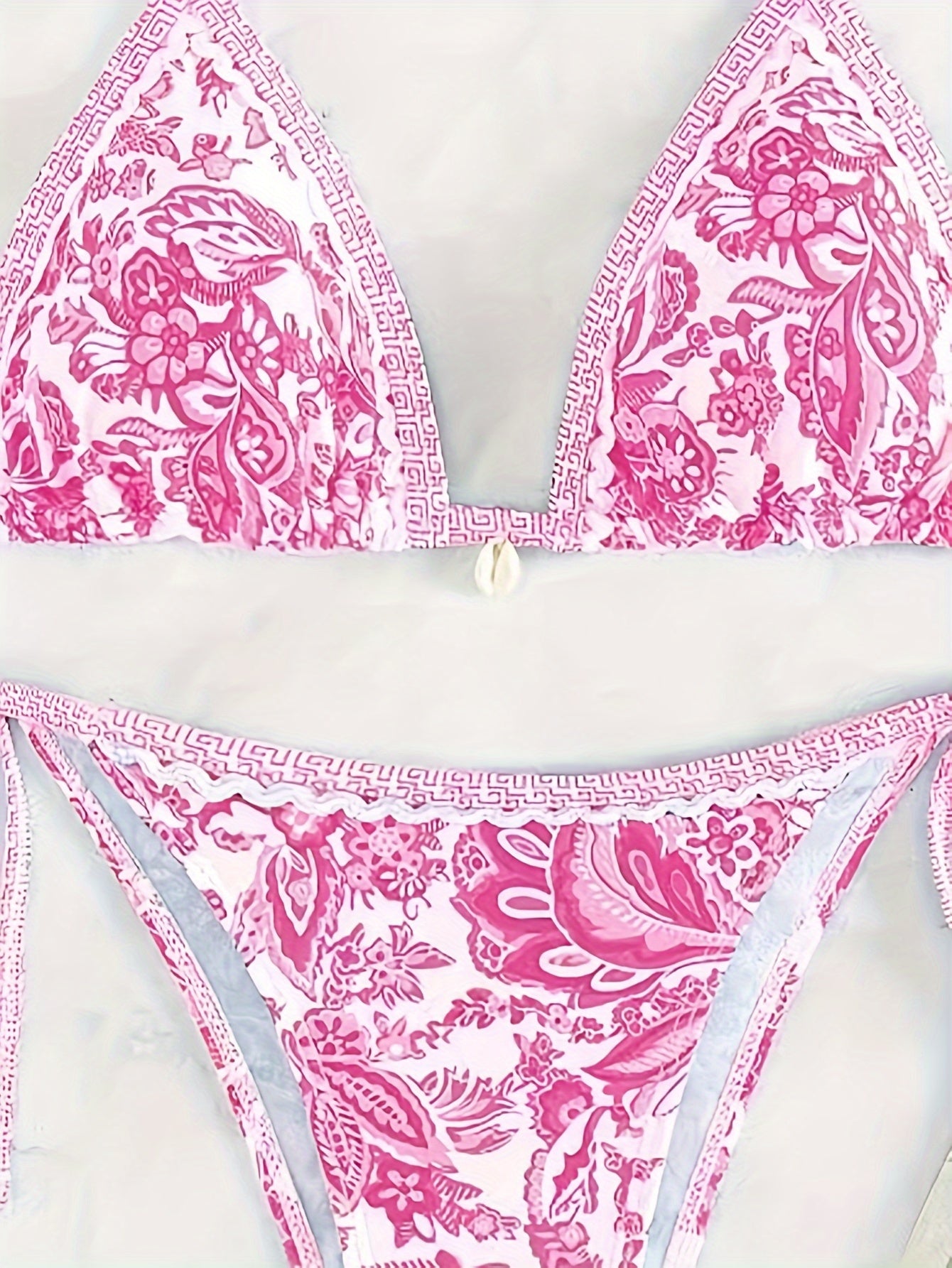 European And American New Split Print Chinese Style Sexy Handmade Shell Tether Bikini Seaside Vacation