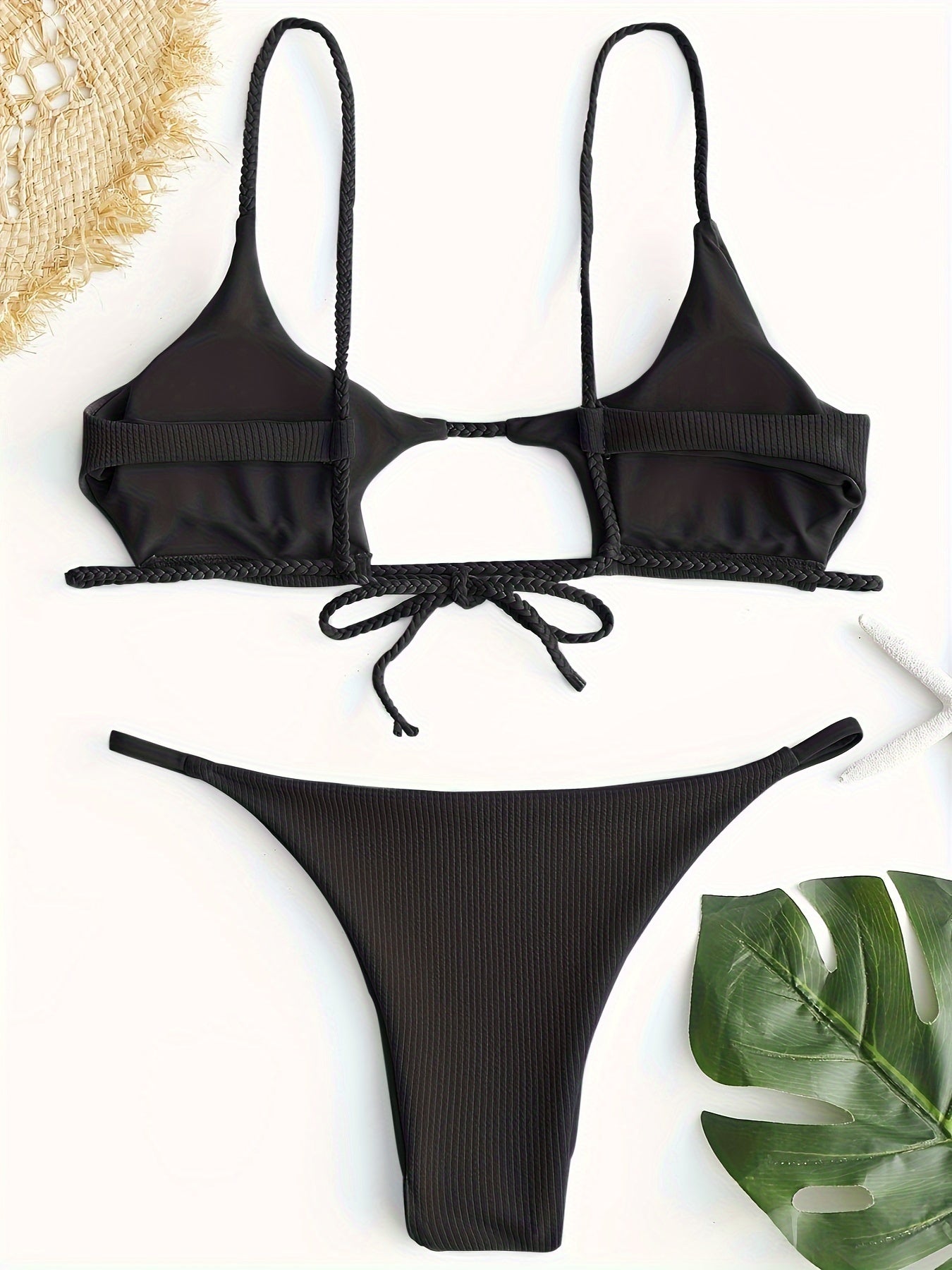 Sexy 2-Piece Solid Color Bikini High Cut, Spaghetti Straps, Comfortable, Summer Must-Have, Beach Essentials