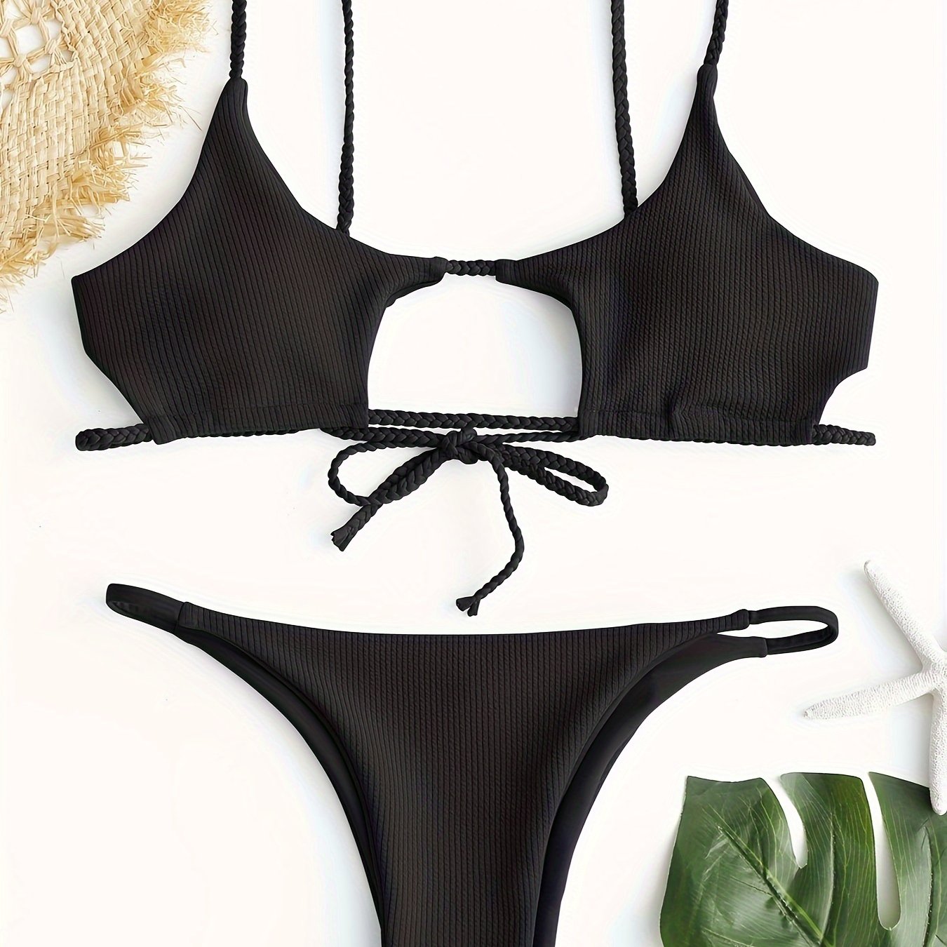 Sexy 2-Piece Solid Color Bikini High Cut, Spaghetti Straps, Comfortable, Summer Must-Have, Beach Essentials