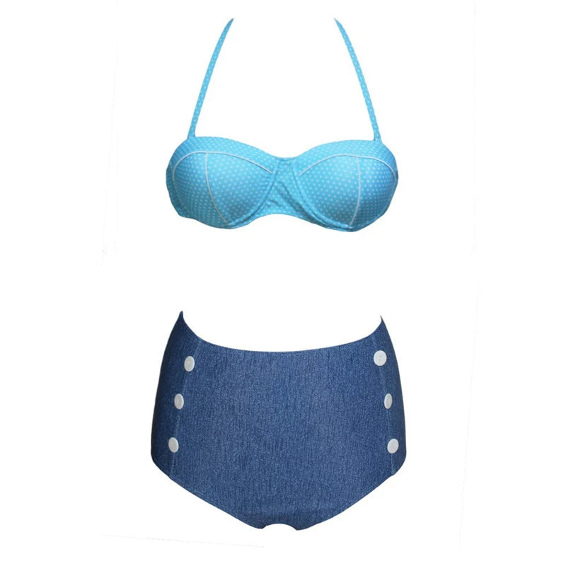 Cutest Retro Swimsuit Vintage Pin Up High Waist Bikini Set S/M/L/XL