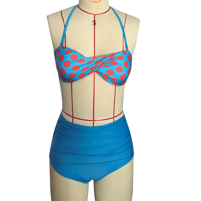 Cutest Retro Swimsuit Vintage Pin Up High Waist Bikini Set S/M/L/XL