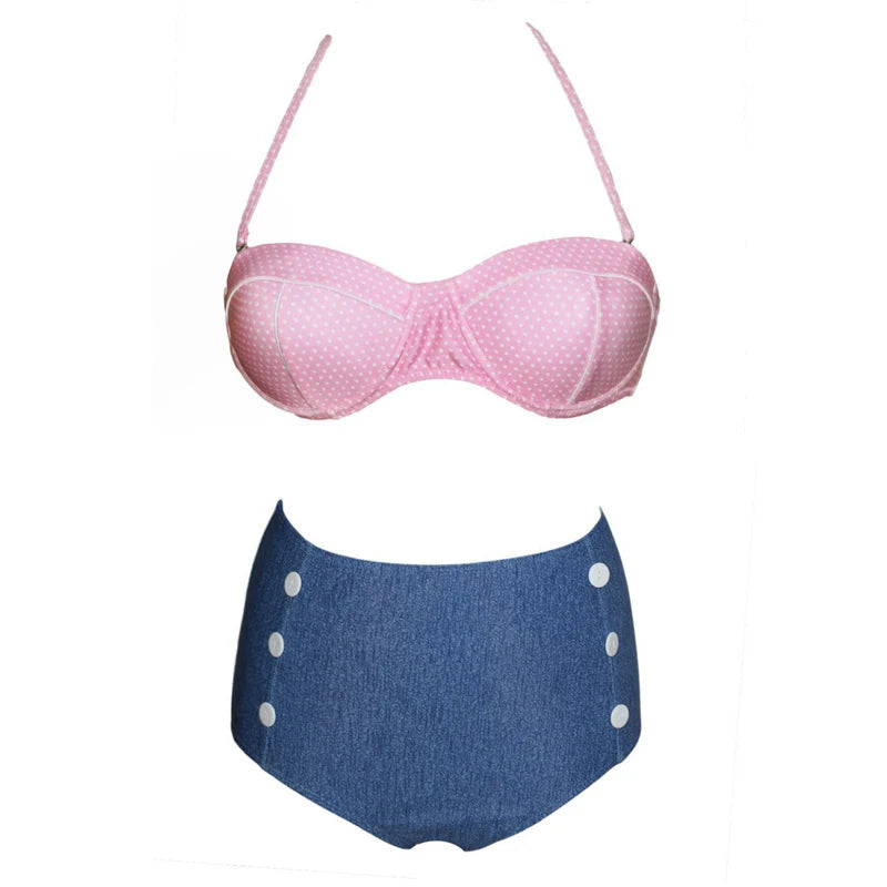 Cutest Retro Swimsuit Vintage Pin Up High Waist Bikini Set S/M/L/XL