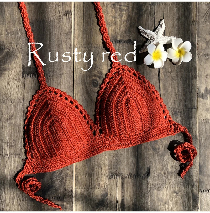 Solid Bikinis Swimsuit Crochet Red Bikini Top Knit