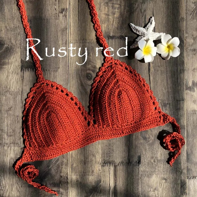 Solid Bikinis Swimsuit Crochet Red Bikini Top Knit