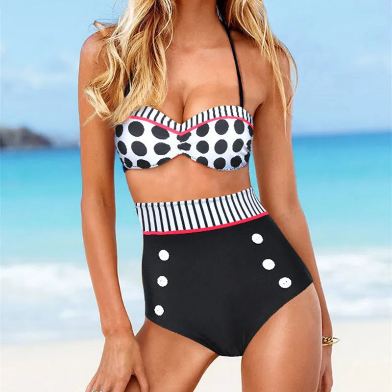 Cutest Retro Swimsuit Vintage Pin Up High Waist Bikini Set S/M/L/XL