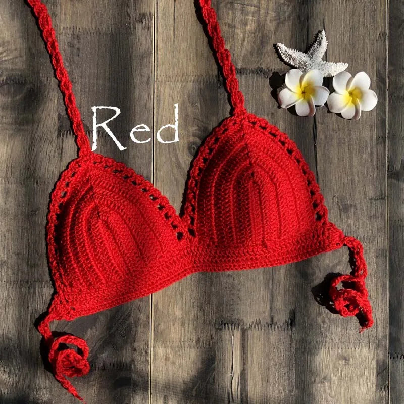 Solid Bikinis Swimsuit Crochet Red Bikini Top Knit