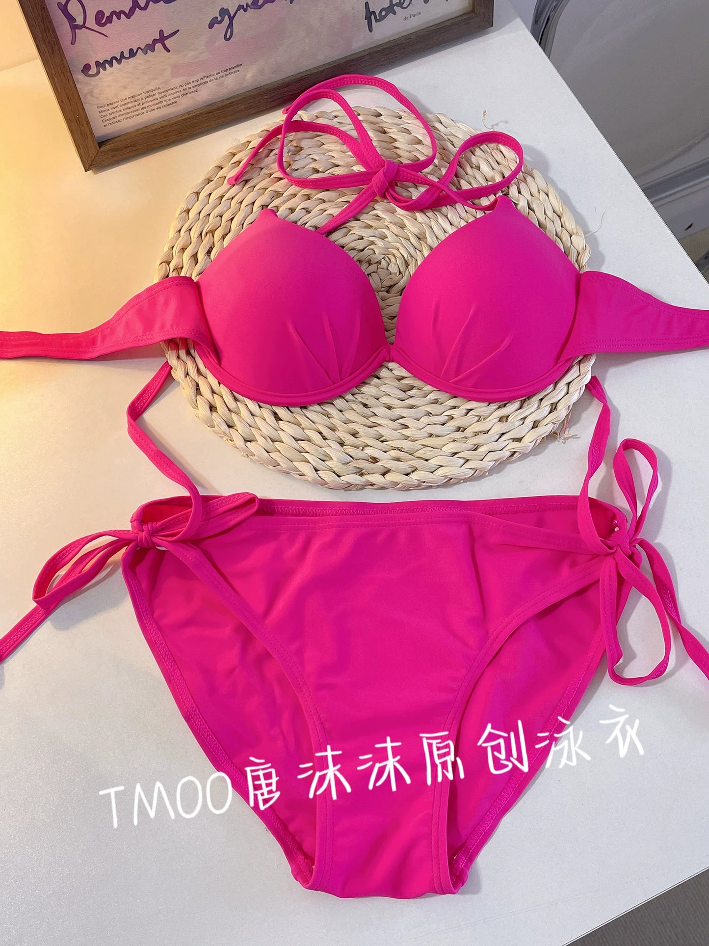 Fashion Wind Pink Big and Small Chest Gathered Hot Spring Bathing Suit