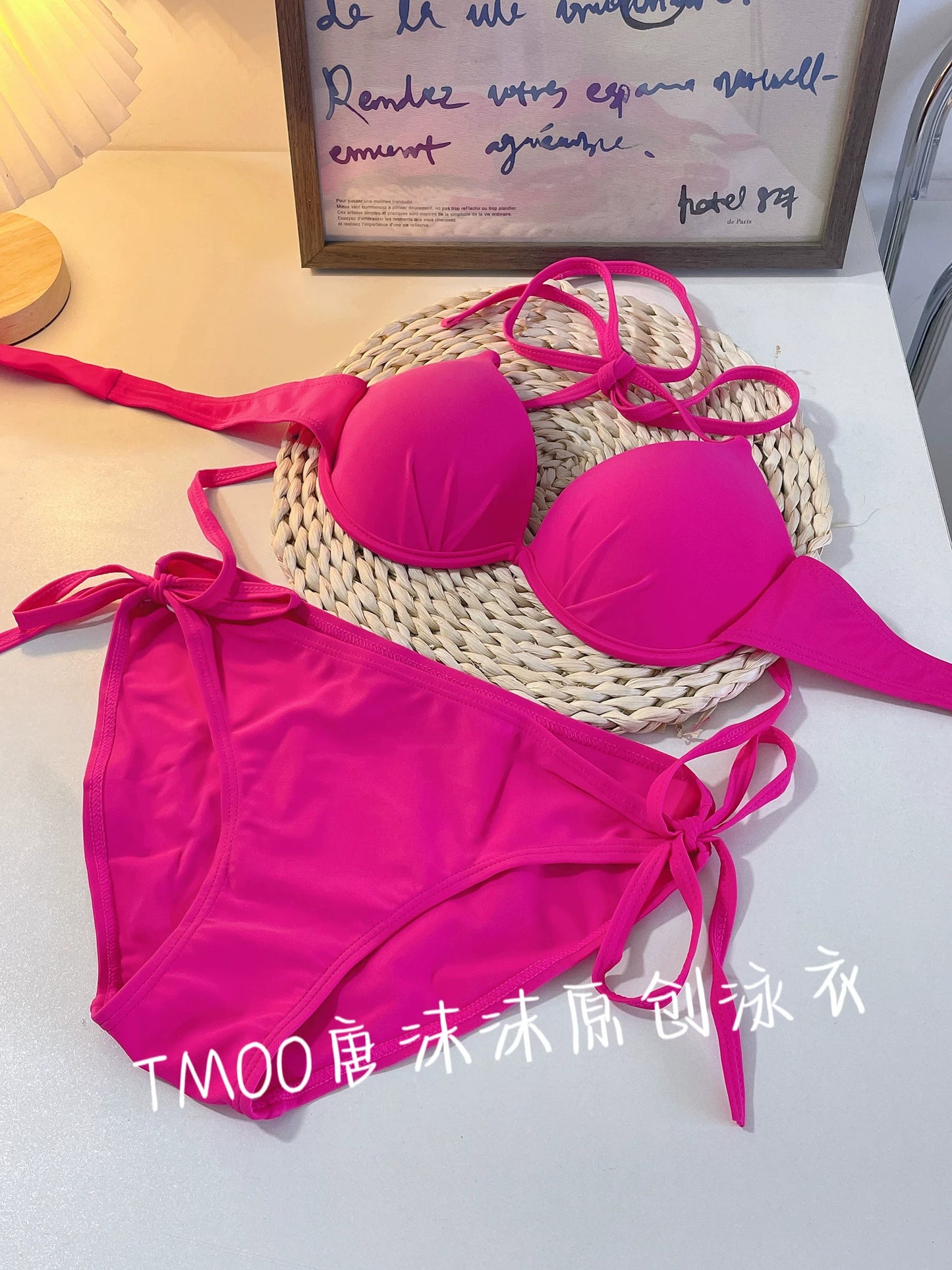 Fashion Wind Pink Big and Small Chest Gathered Hot Spring Bathing Suit