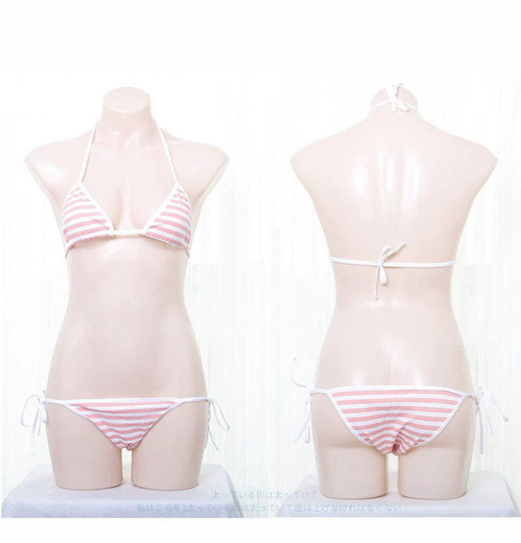 Blue and White Stripes Bikini Shoelace Red and White Stripes Strap Suit Underwear Intimates Pajamas Home Wear