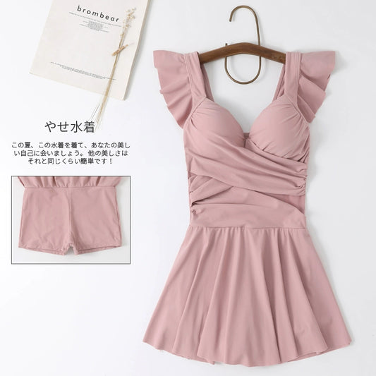 Hot Japanese-Style Retro Steel Ring Sweet Pure Style Swimsuit Dress