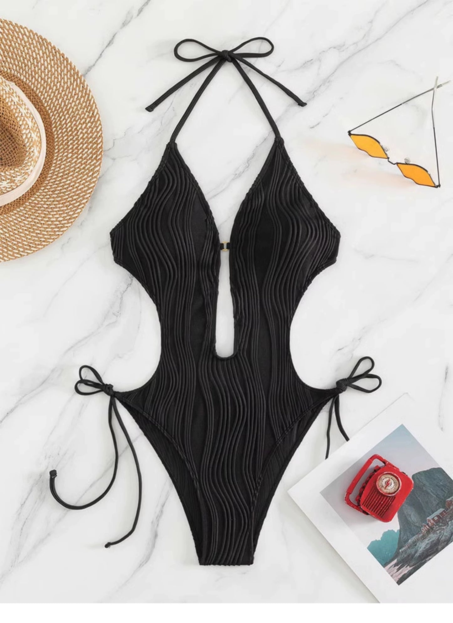 Fashion One-Piece Swimsuit Women's Sexy Lace-up Small Chest Push up Bikini Tight Waist