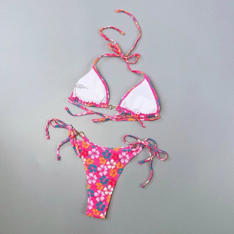 Triangle Cup Women's Swimwear Color Banded Bikini