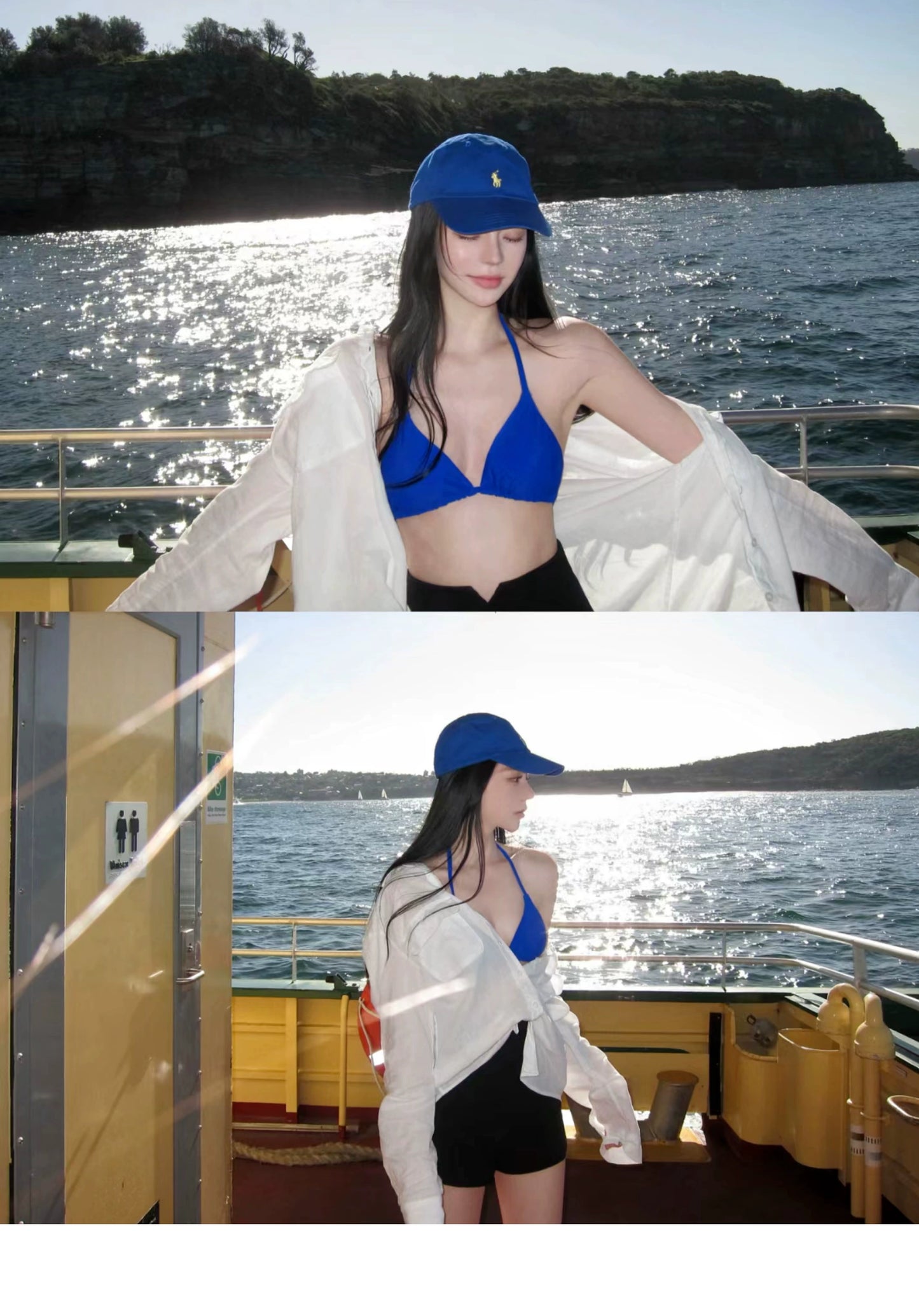 Klein Blue and White Anti-DDoS Seaside Banded Bikini