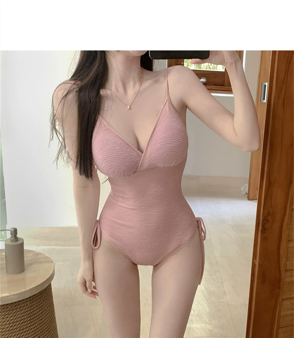 Fashion One-Piece Swimsuit Women's Sexy Lace-up Small Chest Push up Bikini