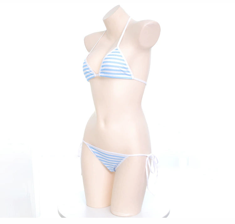 Blue and White Stripes Bikini Shoelace Red and White Stripes Strap Suit Underwear Intimates Pajamas Home Wear