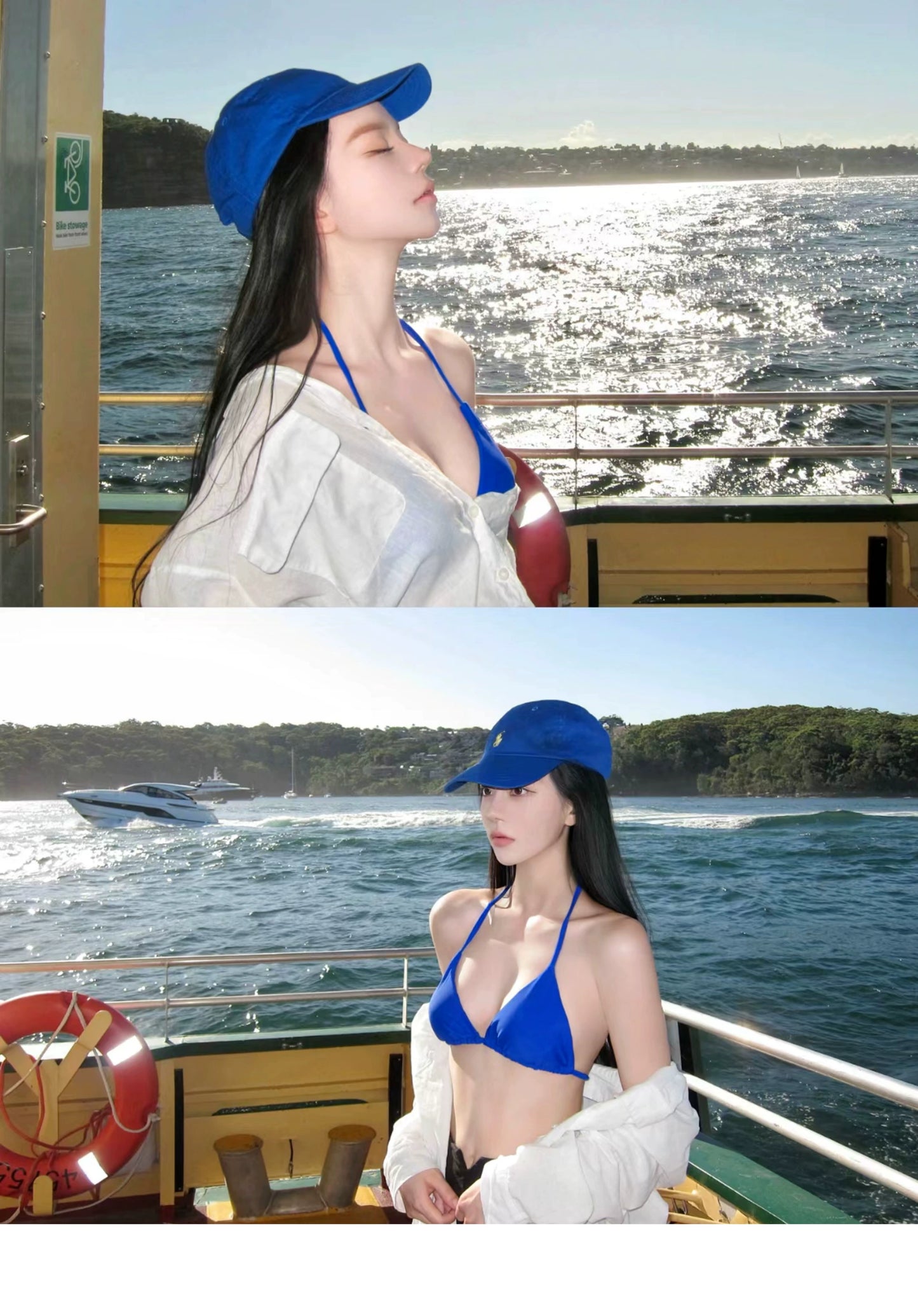 Klein Blue and White Anti-DDoS Seaside Banded Bikini