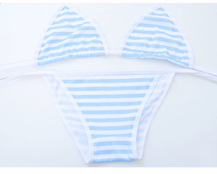 Blue and White Stripes Bikini Shoelace Red and White Stripes Strap Suit Underwear Intimates Pajamas Home Wear