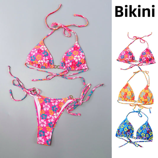 Triangle Cup Women's Swimwear Color Banded Bikini